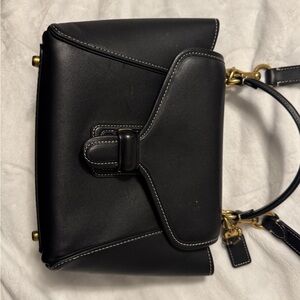 Coach Black Leather Satchel with Gold Accents